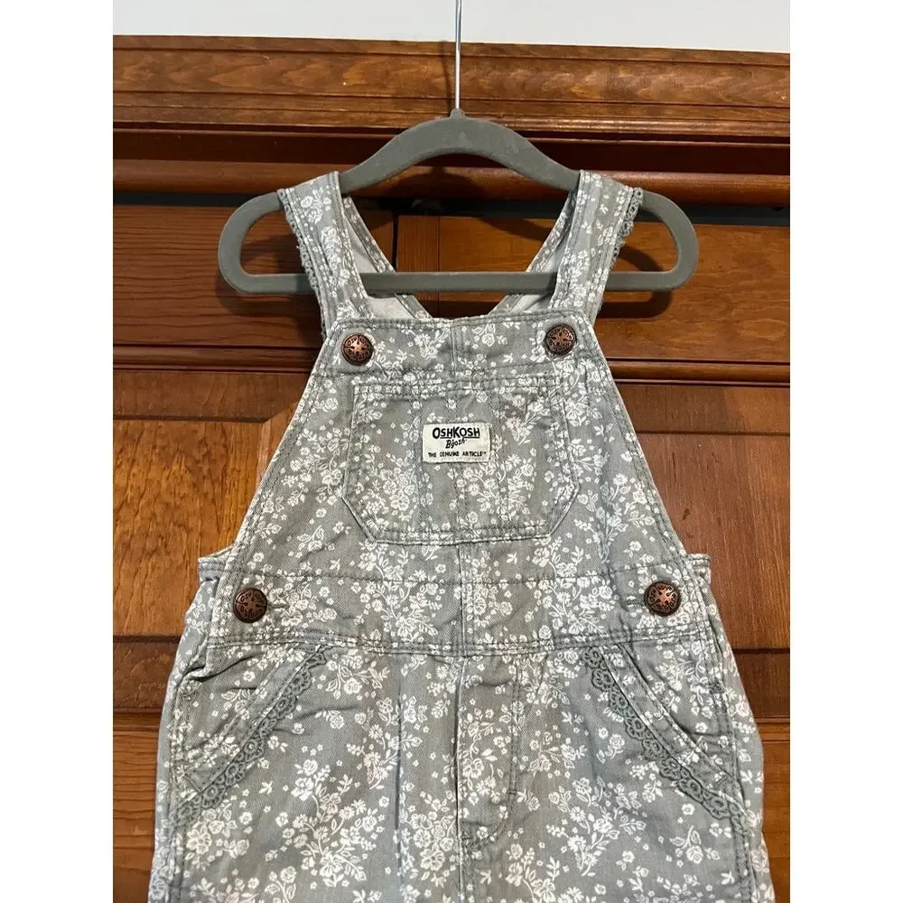 OshKosh B'gosh Girls Floral Overalls Sage Green White 2T Cotton Ditsy Flower